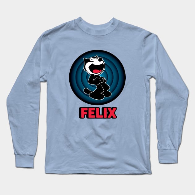 Felix the Cartoon | Cat Arms Outstretched Red Vintage Retro Long Sleeve T-Shirt by VogueTime